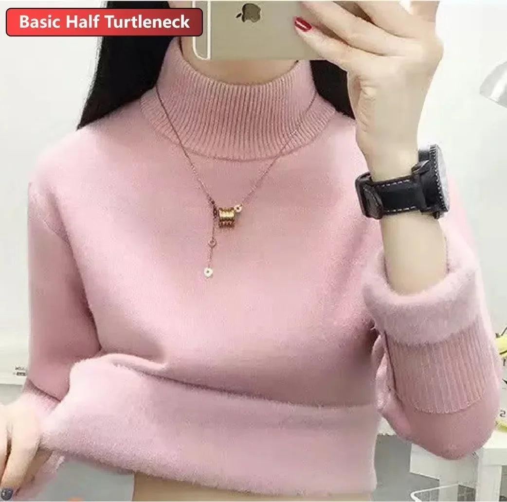 NEW Arrivals Sweater For Women Winter Thicken Turtleneck Slim Knit Pullover New Warm Plush Velvet Lined Knitwear Jumper Tops Casual Female Girls Luxury Fashion Clothing Supplies