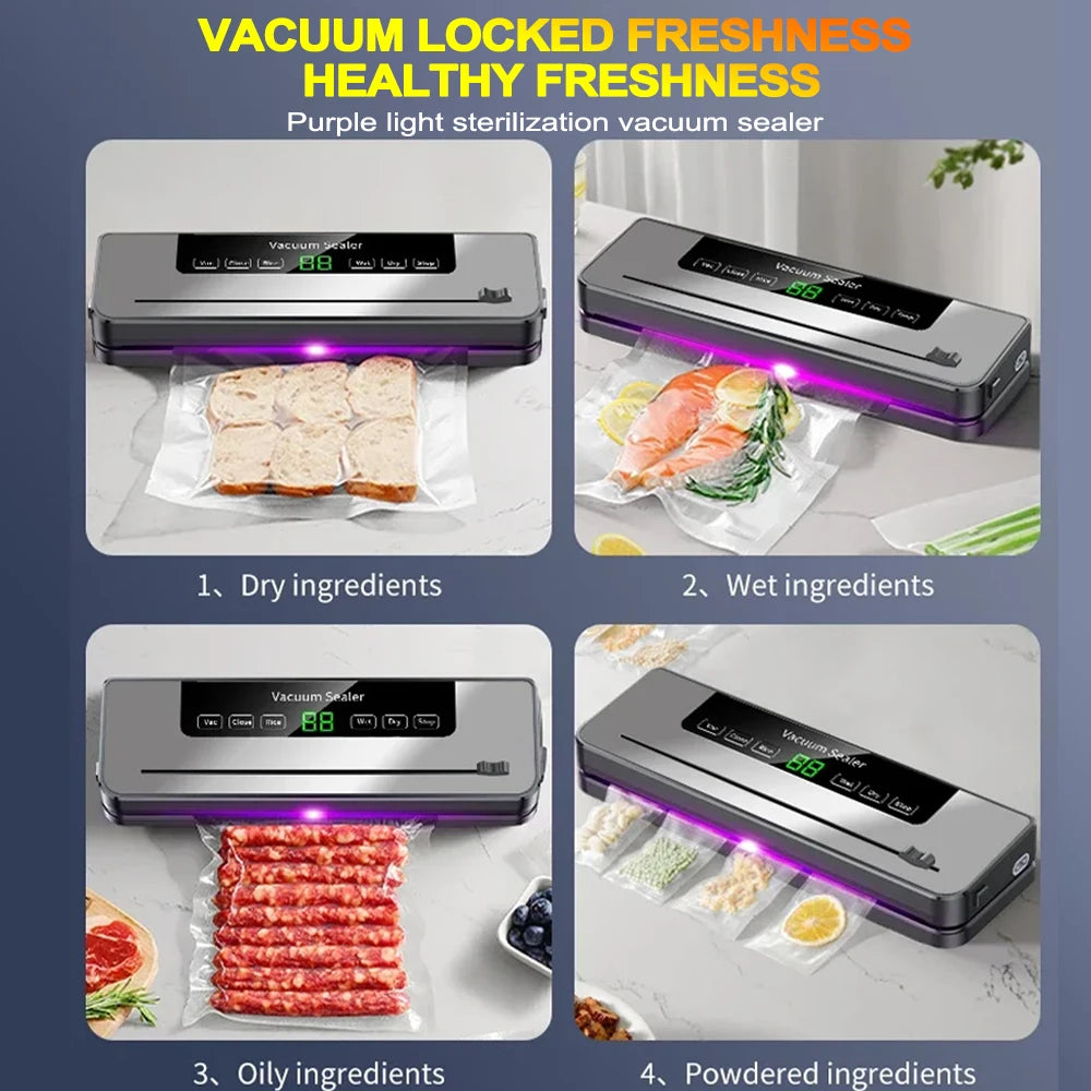 NEW Arrivals Electronic Vacuum Sealer Machine Food + 100PCS Bags Set Wet Dry with Kitchen Storage Sealing Machine Built-In Cutter Food Vacuum Packaging Machine