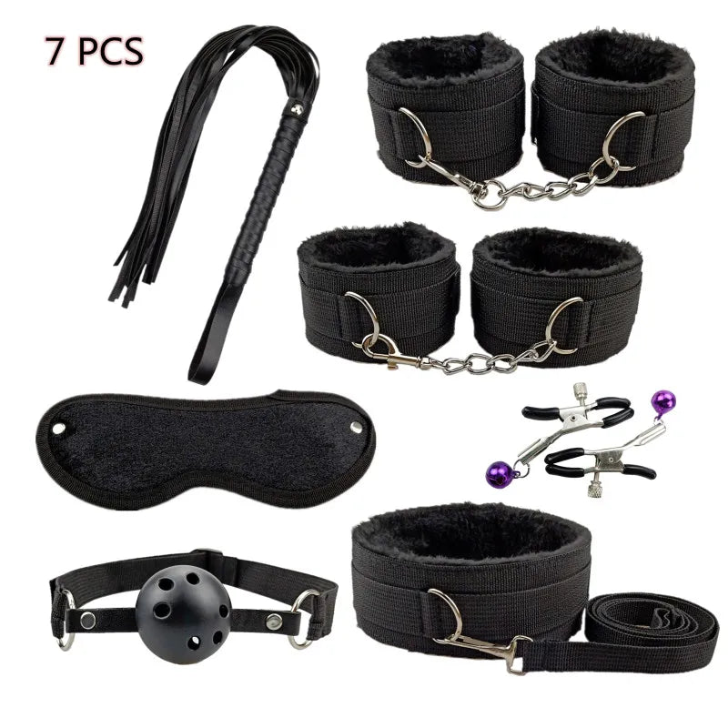 7/10/12 PCS Set BDSM Bondage Set Adult SM Sex Products Sex Toys Kits For Adults Games Handcuffs Whip Vibrator Anal Plug Mouth Gag Erotic Couples Adults Sex Toys Accessories