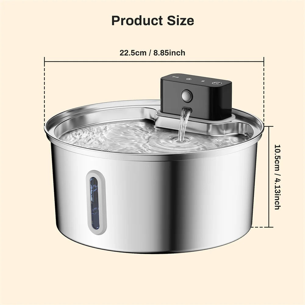 NEW Arrivals 3.2L/108oz Wireless Charging Sensor Cat Water Feeder Stainless Steel Cat Dog Water Fountain Silent Water Level Window No Plug