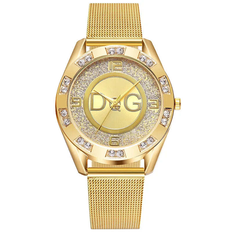Fashion Luxury Watch DQG Crystal Quartz Female Watch Gold Silver Stainless Steel Ladies Dress Watch Zegarek Damski