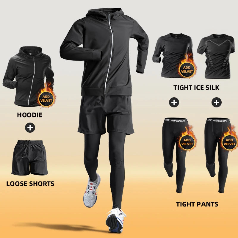 NEW Arrivals S-3XL Plus Size Sports Thermal Suit Men's Fitness Clothes Autumn and Winter Running Speed Drying Clothes Equipment Winter Professional Morning Running Cycling Sports Clothing Supplies