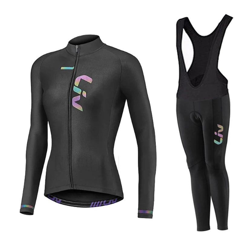NEW Arrivals 2PCS Set S-4XL Plus Size Women Cycling Jersey Set Autumn Long Sleeve Breathable Clothing MTB Maillot Ropa Ciclismo Bicycle Sportswear Bike Uniform Women Sports Apparel Supplies