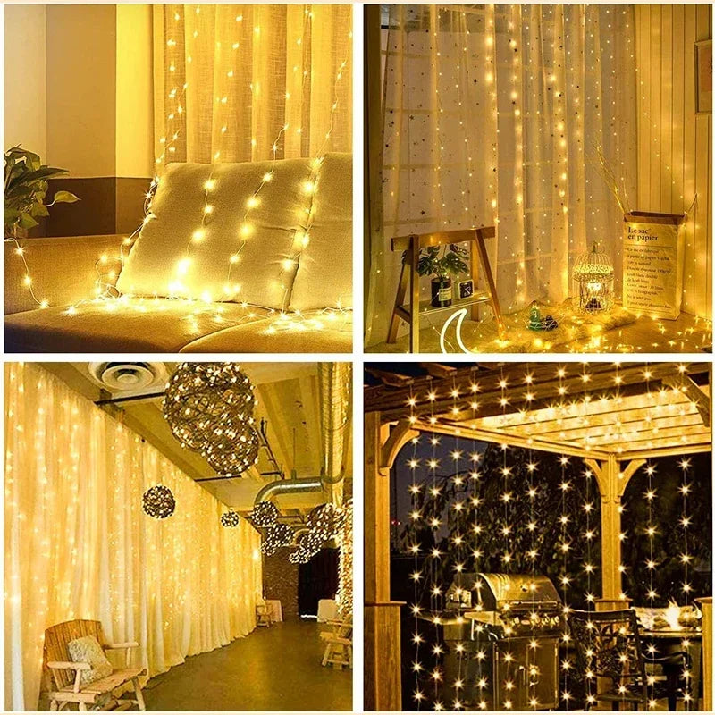 3M LED Curtain String Lights Fairy Decoration USB Holiday Garland Lamp 8 Mode For Home Garden Christmas Party New Year Eve Supplies Lighting Accessories