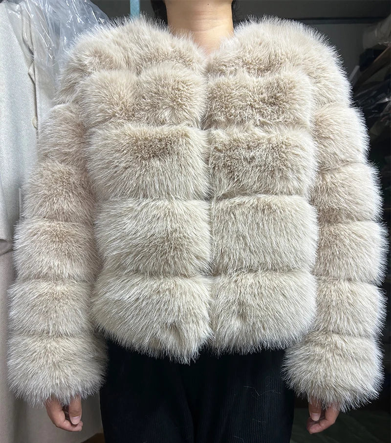 NEW Luxury High Quality Italian Style Faux Raccoon Fur Coat Women Jacket Winter Warm Snow Clothes Supplies Coat Women Fluffy Jacket Thick Furry Fur Outwear Female Girls Luxury Fashion Clothing Products