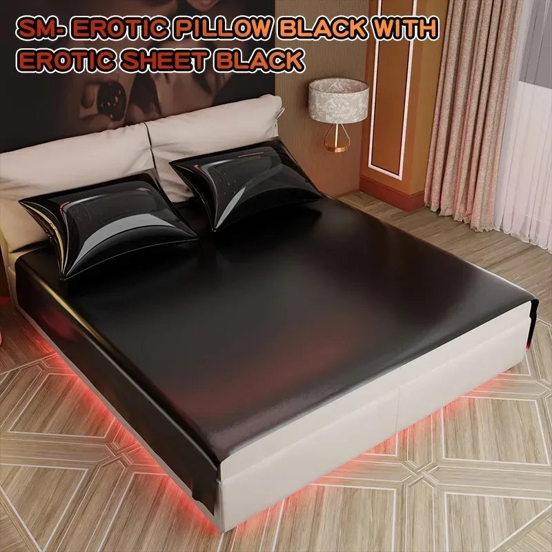 NEW Arrivals 3PCS Set Black/Pink Color Waterproof BDSM Sheet + Pillows Set SM Waterproof Mattress Protector Cover, Adult Sex Play Bed Sheet, Liquid-Proof Fetish Bedding