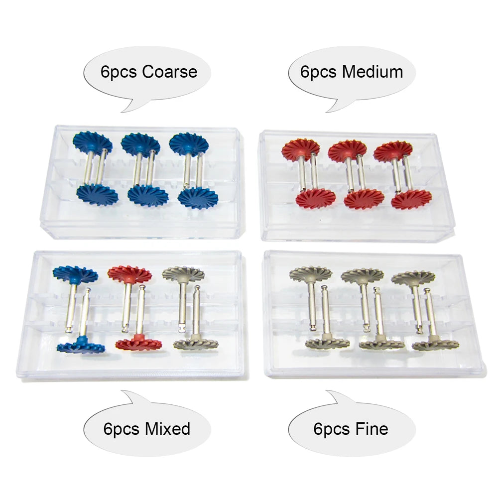 6Pcs Dental Rubber Polisher Composite Resin Polishing Disc 14mm Wheel 3 Colors Spiral Flex Brush