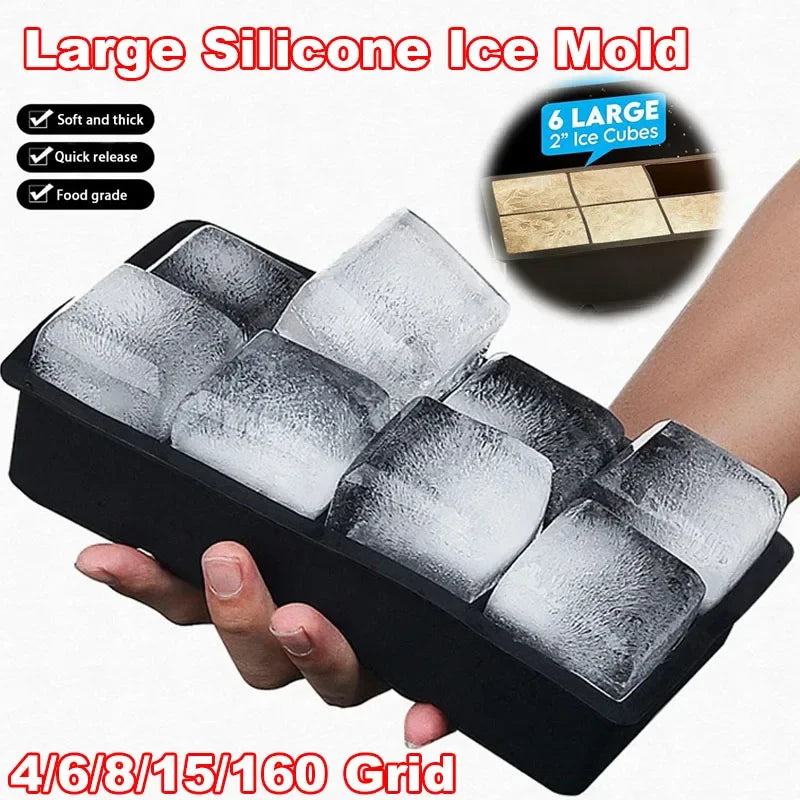 NEW Arrivals 4PCS Set 160 Grid Big Ice Tray Mold Giant Jumbo Large Food Grade Silicone Ice Cube Square Tray Mold DIY Ice Maker Ice Cube Tray for Cocktails