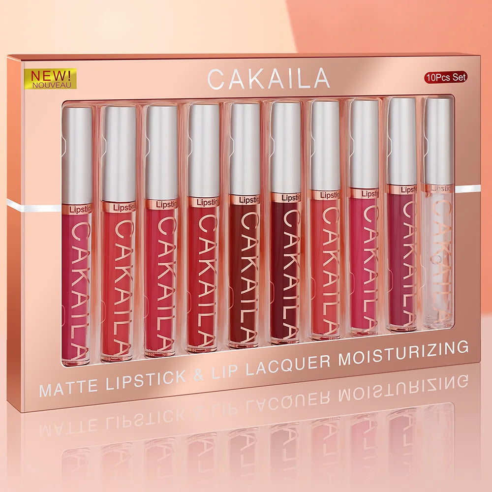 NEW Arrivals 10PCS/Set Nude Lip Gloss Matte Velvet Lipstick Waterproof Long-lasting Liquid Lipstick Women Moist Lip Tint Ladies Cosmetic Supplies
