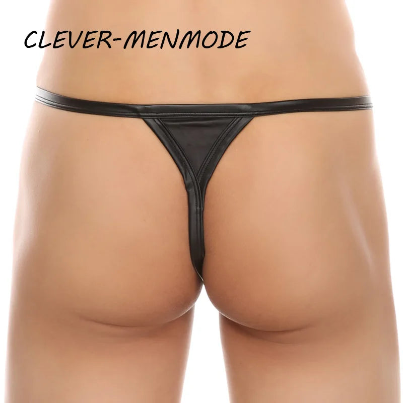 Adult Mens Sexy Thong PU Faux Leather Underwear Bulge Penis Pouch T-back G-string U Convex Wetlook Fetish Costume Exotic Lingerie Male