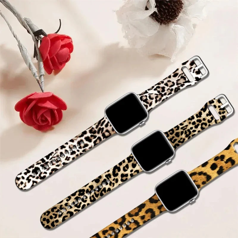 NEW Leopard Silicone Strap for Apple Watch Band 45mm 41mm 49mm 44mm Bracelet for IWatch Series Ultra 9 8 7 6 5 4 3 SE 42mm 40mm 38mm Smart Watch Accessories Electronics Supplies
