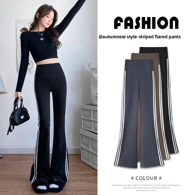 NEW Arrivals (M 50Kg- XL 80Kg) High Waist Stretchy Women's Fitness Yoga Pants Spring Autumn New Style Bell Bottom Abdomen Inning Butt Lifting Outdoor Running Fitness Gym Sports Wear