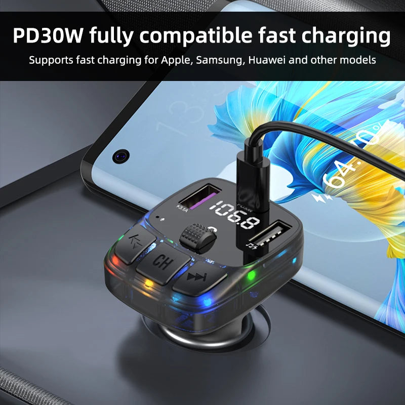 NEW Arrivals Bluetooth 5.3 MP3 Player Automobile Transmitter 30W PD Type C Dual USB Fast Charge Handsfree Car Audio Car Accessories
