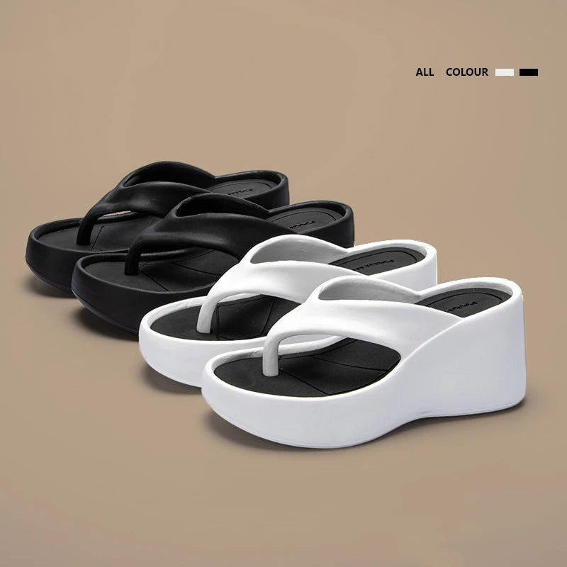 Women's Clip Toe Wedge Flip Flops Summer Chunky Platform Beach Sandals Woman Thick Sole High Heeled Eva Slippers Slides