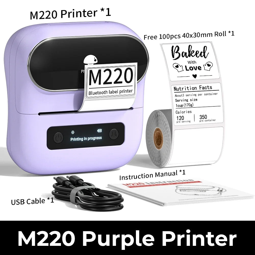 NEW Arrivals Original PHOMEMO M220 Label Printer 75mm Thermal Label Maker for Barcode Address Labeling Mailing File Folder Labels for Phone & PC Home Office Business