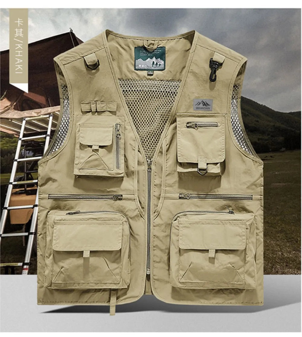 8 Colors S-5XL UK Plus Size Men's Multi-Pocket Vest, New Breathable Outdoor Fishing Vest, High-Quality Design, Casual High-Tech Men's Jacket
