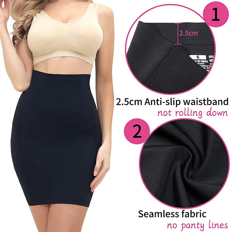 NEW Arrivals Slimming Half Slips for Women Under Skirt Short Mini Dresses with Elasticity Waistband Shaper Invisible Skirt Shapewear Tummy Belly Control Ladies Underwear Shapers