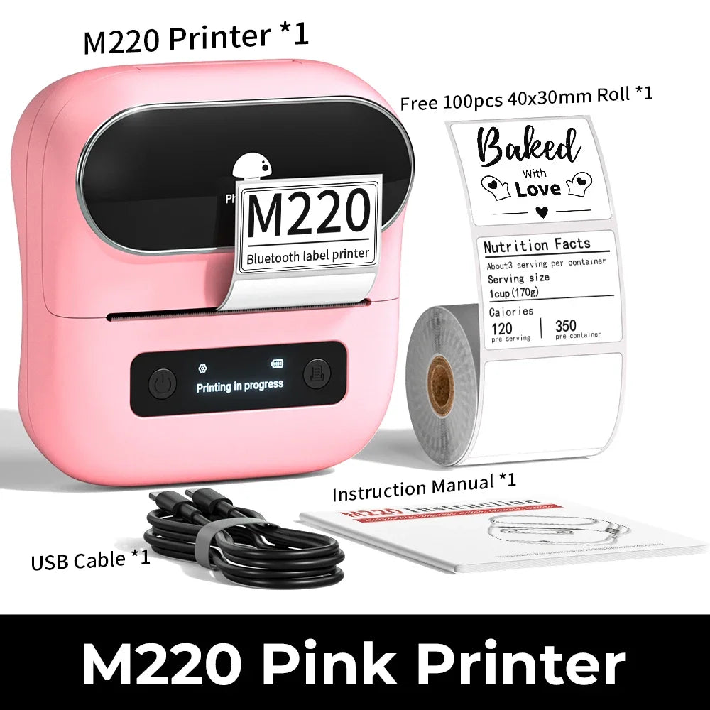 NEW Arrivals Original PHOMEMO M220 Label Printer 75mm Thermal Label Maker for Barcode Address Labeling Mailing File Folder Labels for Phone & PC Home Office Business