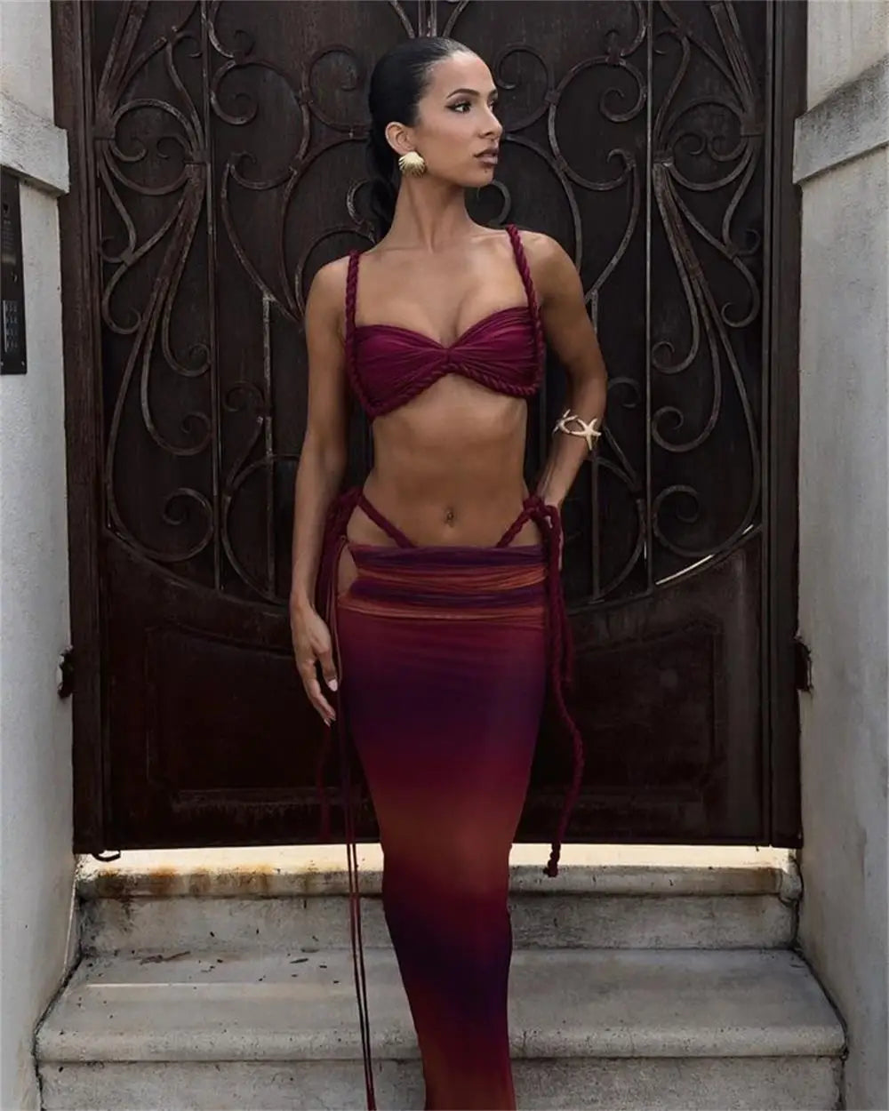NEW Arrivals 3 PCS Set UK Size 4 Colors High-Quality Bikinis Cover-Ups Sets Sexy Push Up Backless Women's Swimsuit Gradient Cover-Ups Luxury Dress High-End Niche Beach Wear