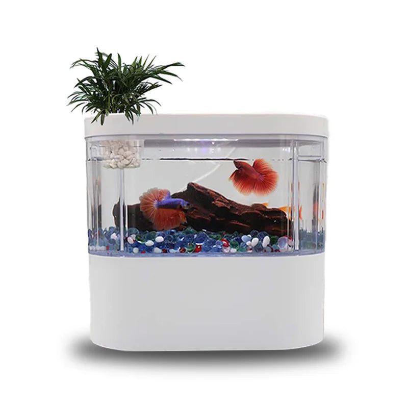 USB Mini Desktop Aquarium Built-in Water Pump / LED light / Filter Self Circulation and Self Circulation Goldfish Tank