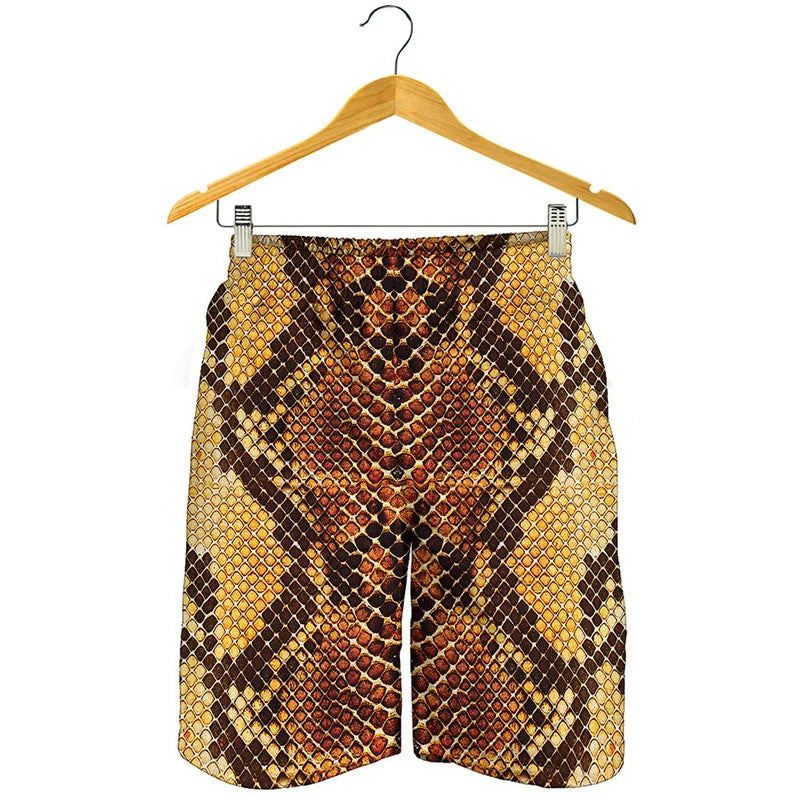 NEW Arrivals Men Summer Snakeskin Beach Shorts For Men Personality Animal 3D Swim Trunks Summer Board Shorts Loose Short Pants Streetwear Men Fashion Casual Apparel Accessories