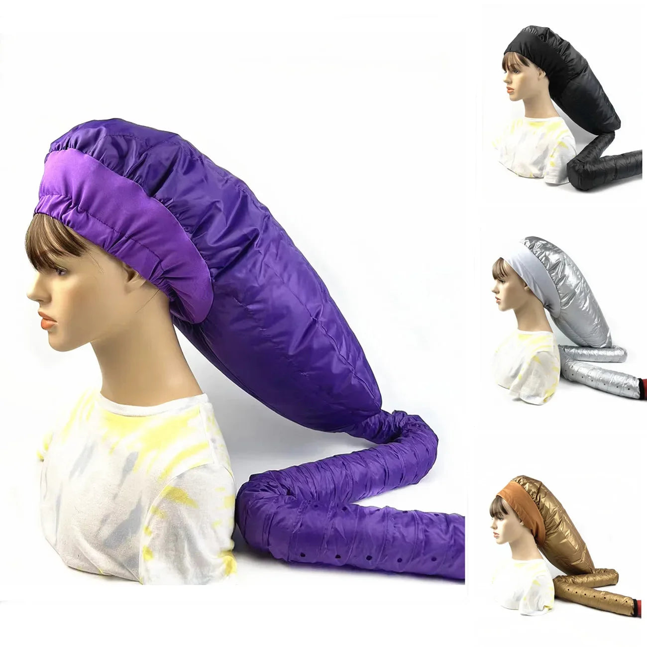 NEW Arrivals 4 Colors Portable Hair Dryer Cap Long Tube Hair Drying Hood Oil Treatment Cap Non-Damaging To Long Hair Special Drying Cap Ladies Beauty Salon Spa Accessories Women Hair Care Supplies