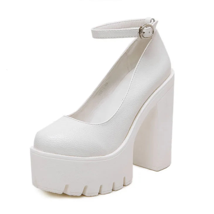 NEW Arrivals Black/White Sexy Thick-Soled Single Shoes Women's 14CM High Heels European American Fashion Buckle Women's Platform Heels Pumps Bridal Shoes Footwear Accessories