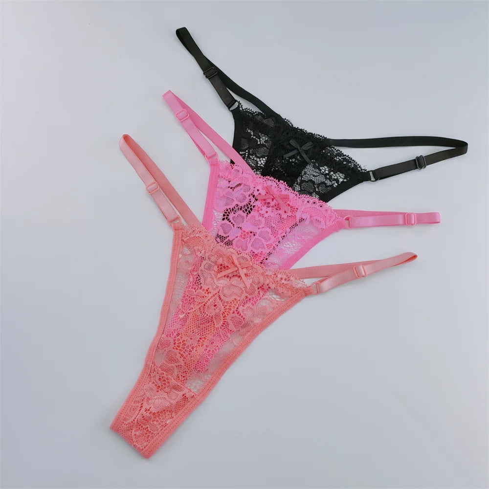 NEW Arrivals 3PCS Set Lace Thongs Women Lace Low Waist Panties Sexy Transparent Underwear Fashion Breathable G-String Ladies Intimates Lingerie