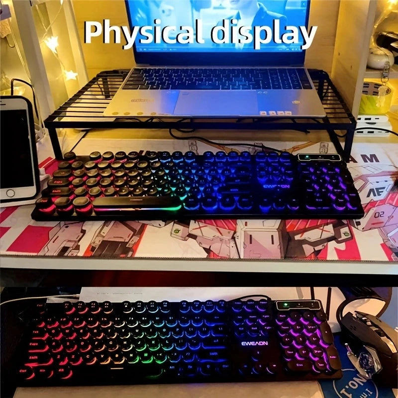 GX330 Typewriter Gaming Keyboard, 104 Keys Wired Retro Punk Round Keycaps, with RGB Backlit, for Windows Laptop PC Black Keyboard PC Computer Laptops Accessories Supplies Electronics Products