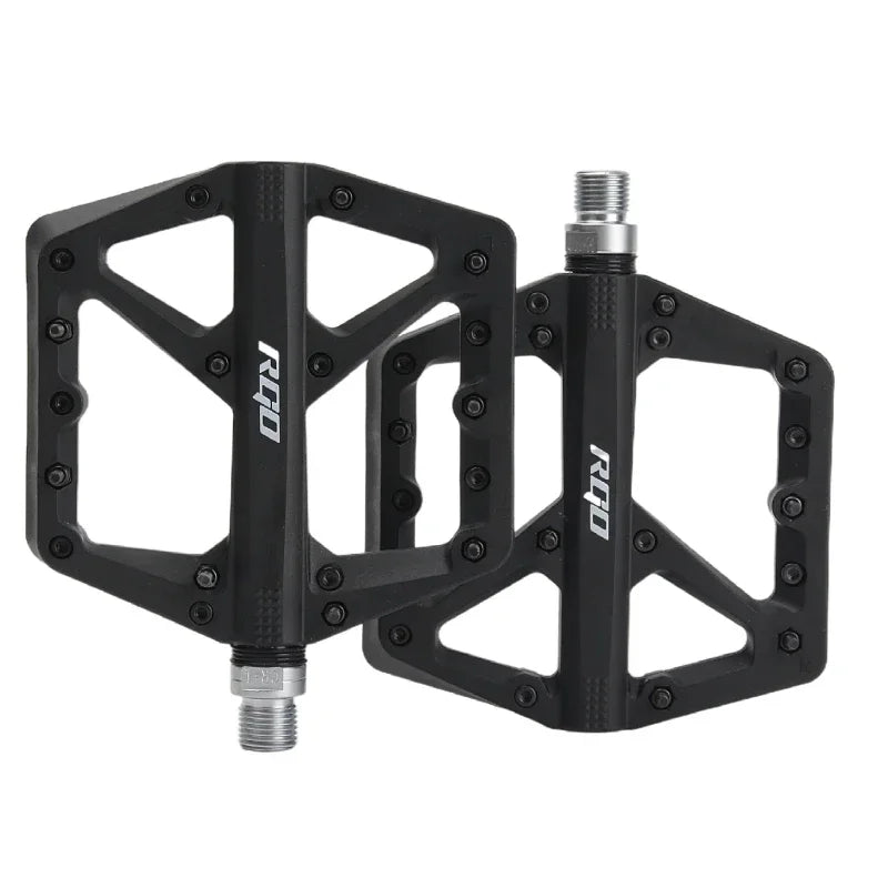 NEW RGO Bicycle Pedals MTB Nylon Platform Footrest Flat Mountain Bike Paddle Grip Pedal Bearings Footboards Cycling Foot Hold Bicycle Parts Accessories Sports Supplies