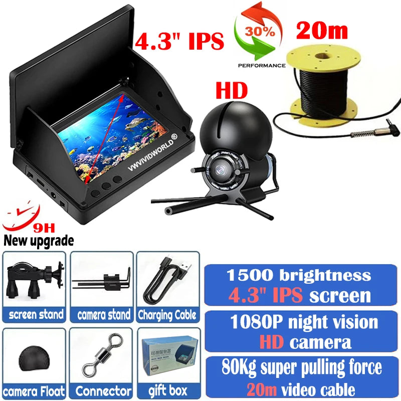 HOT SALE New Underwater 220° HD/UHD, Professional Fishing Camera, Night Vision, Fish Finder Detector Fixed on Rod ,5.0/4.3 Inch, IPS LCD Display, Lithium ION Battery Long Endurance Ocean Lake River Fishing Supplies