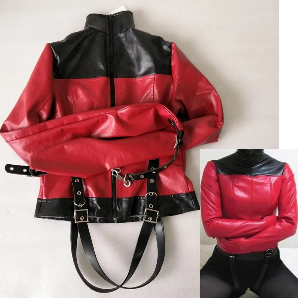 NEW Arrivals S-3XL Plus Size BDSM Fetish PU Leather Adjustable Bound Binder Bondage Straitjacket Binding Slave Lockable Coat For Women Men Gay Cosplay Adult Sex Games Toys