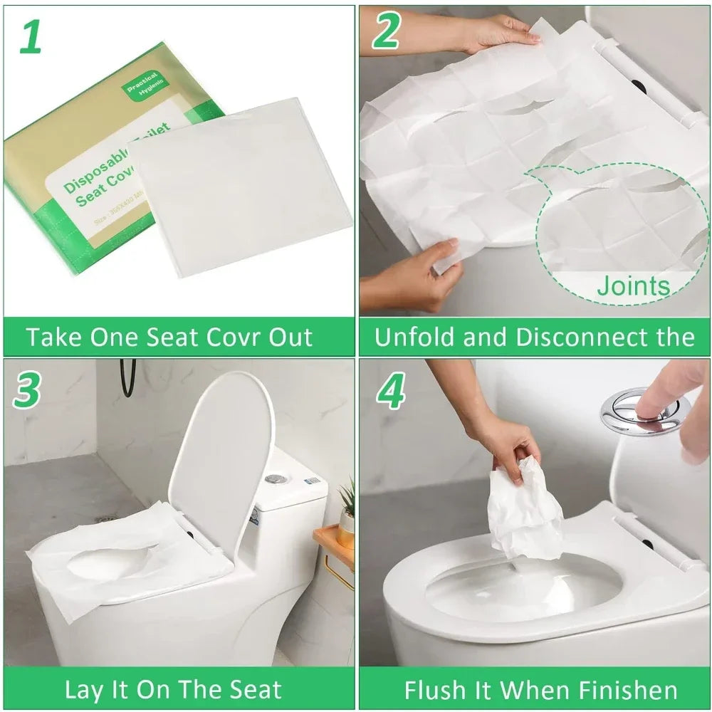 NEW Arrivals 200PCS Set Disposable Toilet Seat Cover Paper Portable Waterproof Soluble Water Travel Camping Hotel Bathroom Toilet Mat Pads