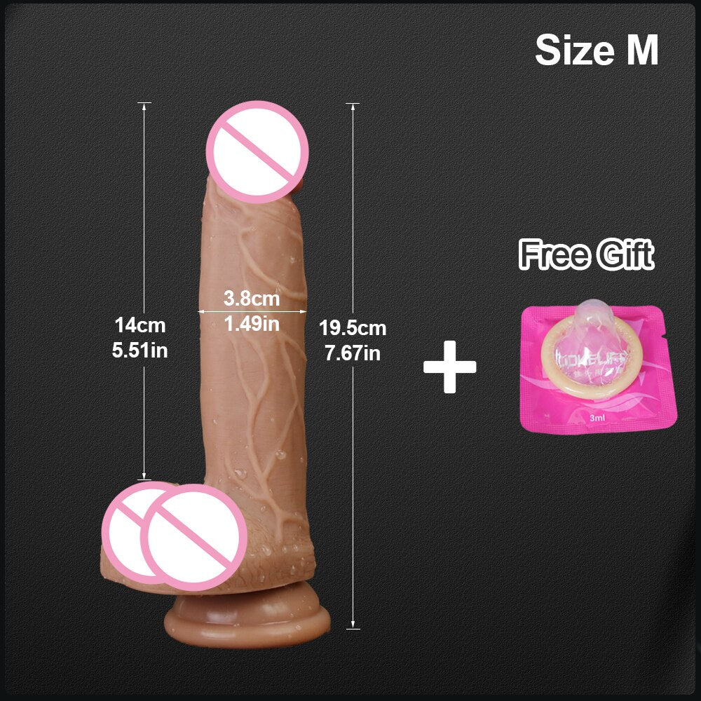 22.5cm Realistic Dildo Cock for Women Anal Sex Toys Huge Big Fake Penis with Suction Cup Flexible G-spot Curved Shaft and Ball