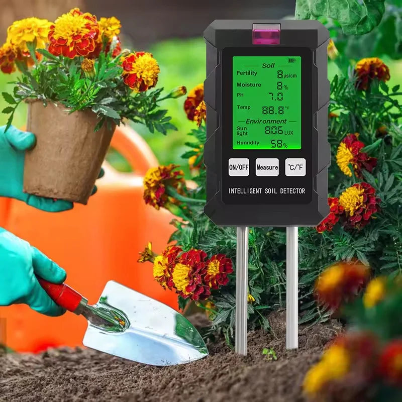 NEW Arrivals 6 In 1 Soil Tester Soil Fertility PH Temperature Humidity Sunlight Air Moisture Detector Gardening Soli Analyzer Soil Tester Home Garden Supplies