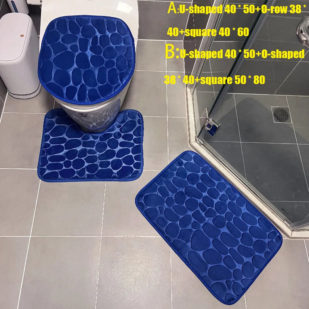 NEW Arrivals 3PCS Set 12 Colors Quick Drying Slip Water Absorption Anti Bathroom Mat Thickened Bathroom Toilet Carpet Machine Washable Fabric Bathroom Accessories