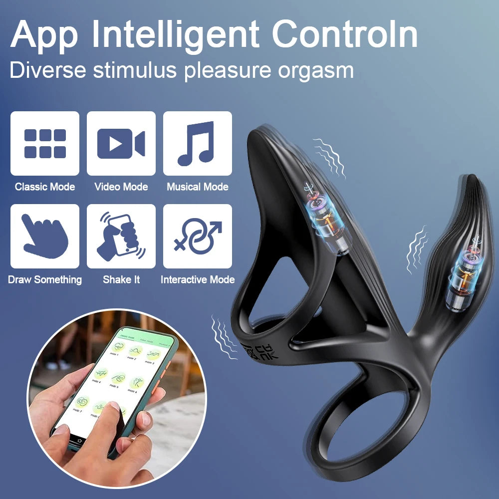 Adult Cock Vibrator Ring for Men Vibrating Penis Ring APP Control Ejaculation Delay Clitoris G-Spot Stimulation Cock Ring for Men