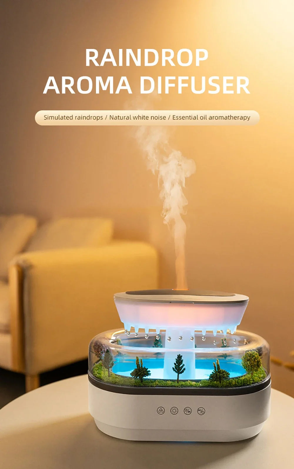 New Aroma Humidifier Raindrop Air Humidifier Colorful Atmosphere Light White Noise Music Essemtial Home Oil Fragrance Diffuser