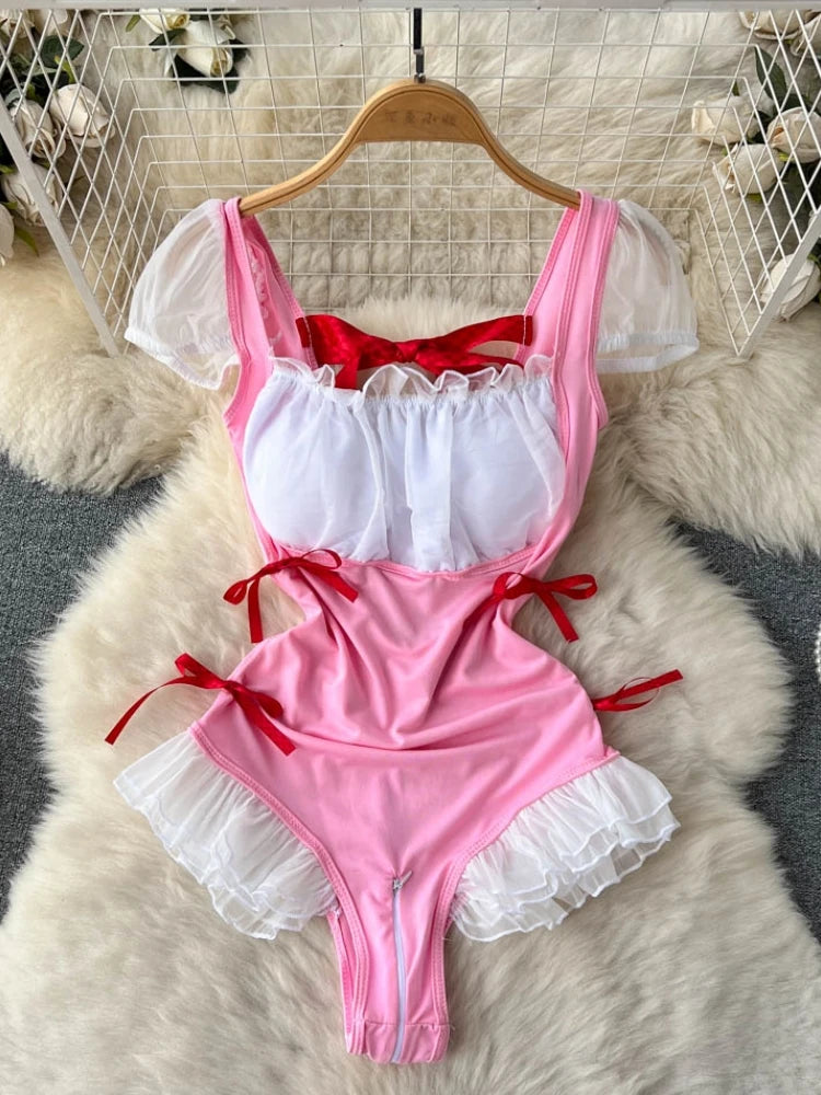 Women's Hollow Combination Bodysuit Slim Fit Erotic Mesh Lace Jumpsuit Bodysuit Sexy Fashion Pajamas
