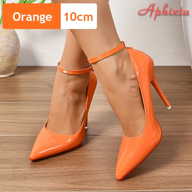 NEW Arrivals Super Big Size 48(UK10,5) 49(UK11,5) 50(UK12) Italian Belt Buckle Stiletto Heels Pumps Women Party Shoes 12cm/10cm Pimp Pointed Toe Metal Buckle Footwear Girls Ladies Luxury Shoes Apparel Accessories Supplies