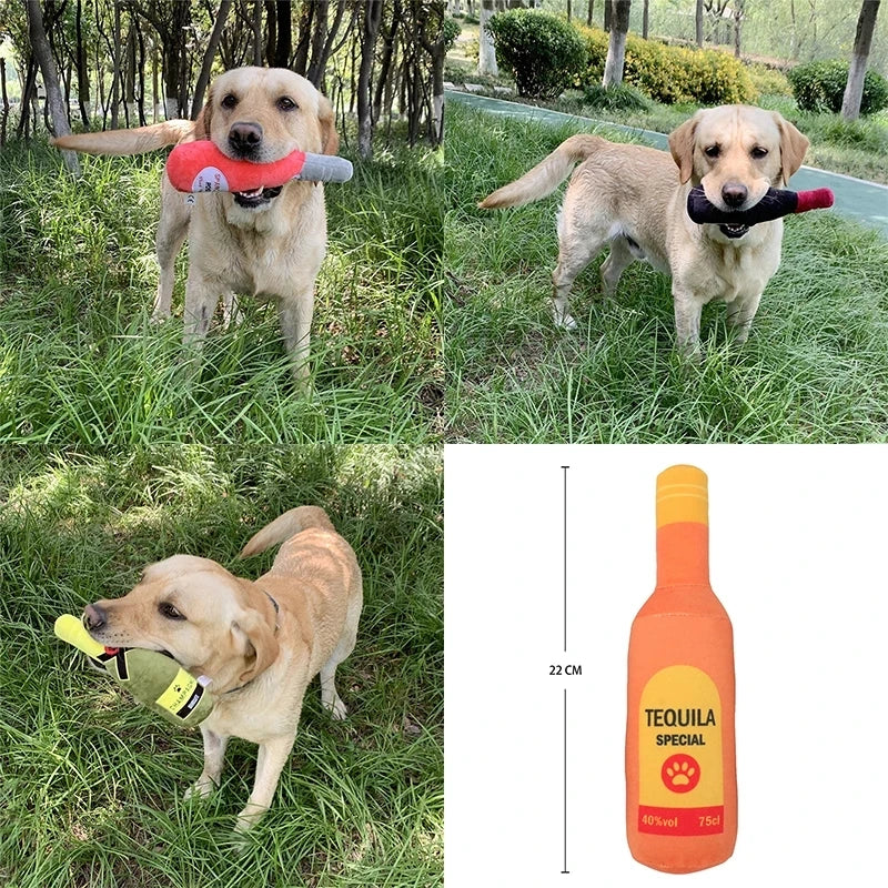 NEW Arrivals Creative Beer Champagne Vodka Bottle Shaped Plush Dog Squeaky Toys Soft Small Large Dog Interactive Bite-Resistant Clean Chew Toy Pet Accessories