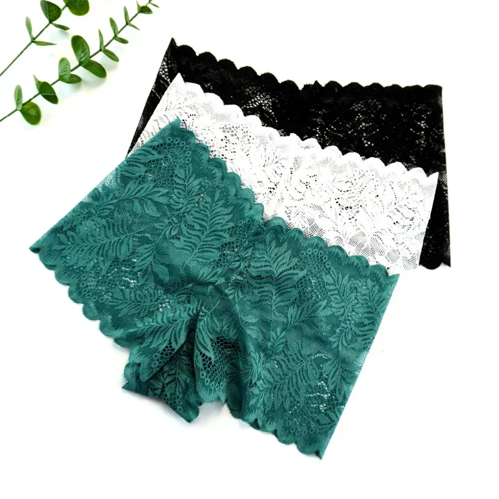 NEW Arrivals S-XL 3pcs Sexy Women Boyshorts Panties Plus Size Full Lace Boxer Seamless Mid Waist Transparent Mesh Shorts Female Underpants