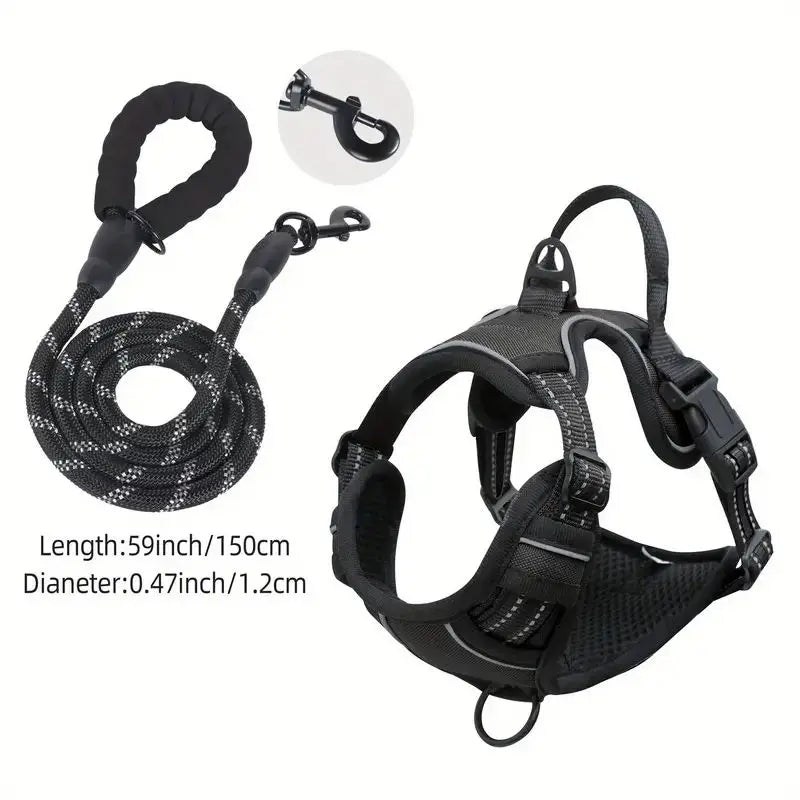 NEW 2PCS Set Service Dog Leash + Harness Front Clip Heavy Duty Reflective Easy Control Handle for Large Dog Walking Easy to Control for Small Medium