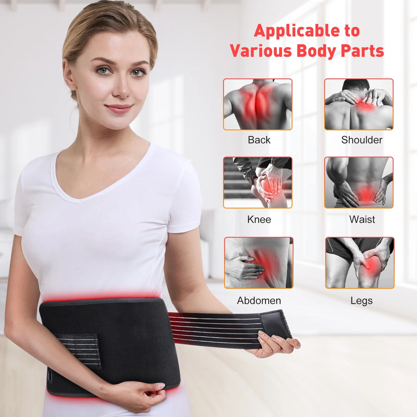Infrared Light LED Therapy Belt Waist Red Light Heating Massage Belt Pad Lumbar Back Waist Massager for Full Body Pain Relief
