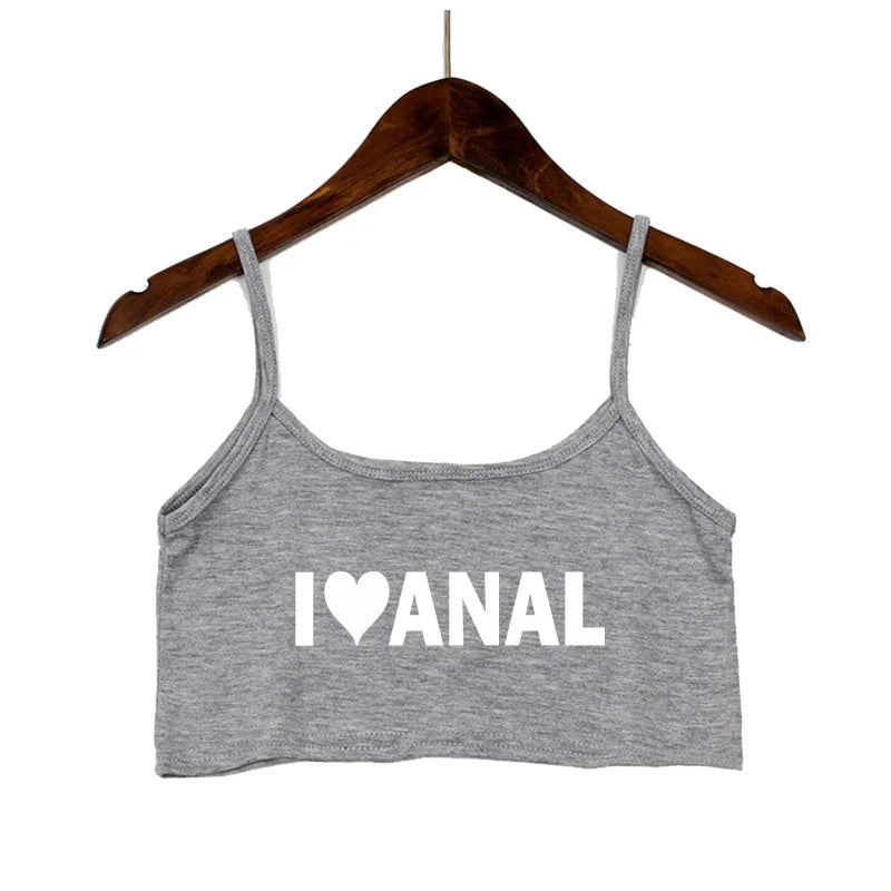 NEW Arrivals 5 Colors Women's Crop Top New Anal Love Heart Summer Sexy Elastic Cotton Camis Sleeveless Short Tank Top Bar Hot Tops for Women Summer Beach Bar Streetwear Tops