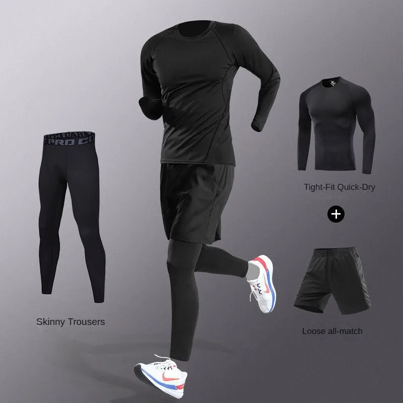 NEW 7PCS Set S-3XL(100Kg+) Plus Size Men's Ice Fiber Quick-Dry Four Seasons Outdoor Running Fitness Full Set/Suit Tracksuit For Marathon, Training Cycling, Jogging, Gym Sweatpants Sports Clothing Supplies