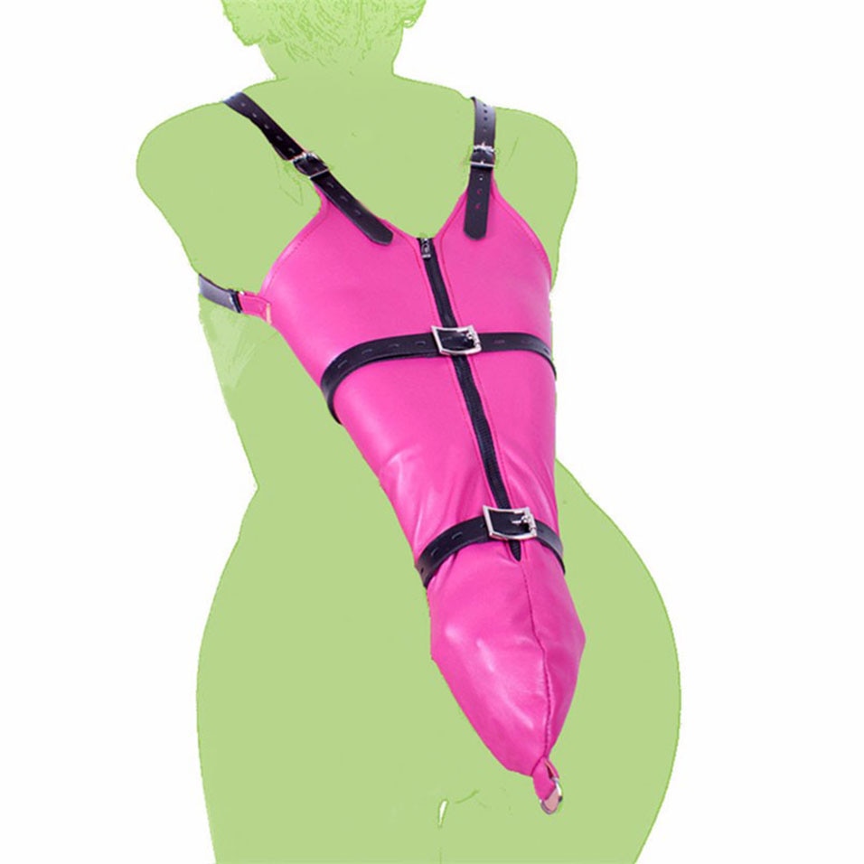 Adult Toys PU Leather Zipper Single Glove Armbinder with Over Shoulder Straps Sexy Full Sleeve One Arm Binder Bondage Restraint