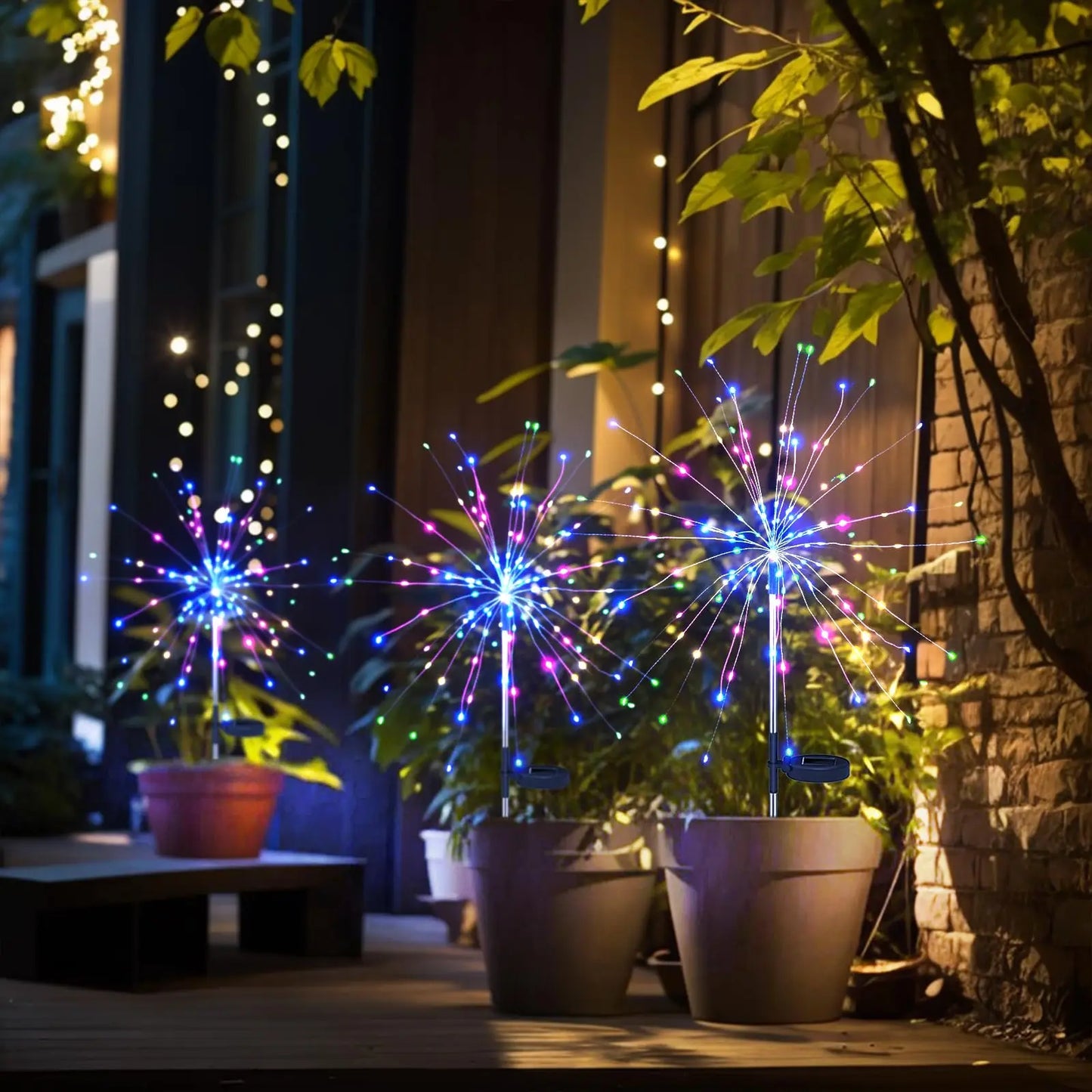 NEW 4PCS Set Solar Firework Light Outdoor Garden Lights 200 LED Stake Landscape Light for Garden Pathway Courtyards Wedding Christmas Decor Home Garden Lighting Decoration Supplies