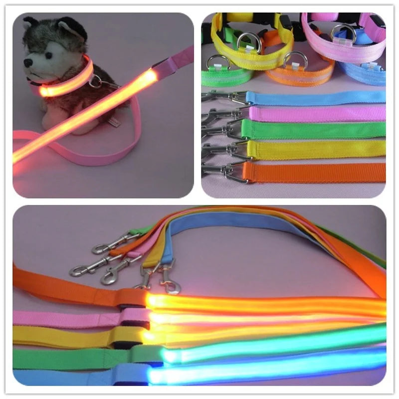 NEW LED Light Up Night Walking Dog Leash Luminous Rope Lead Leash For Dog Safety Flashing Glowing Dog Collar Harness Electronic Pet Accessories Pets Supplies