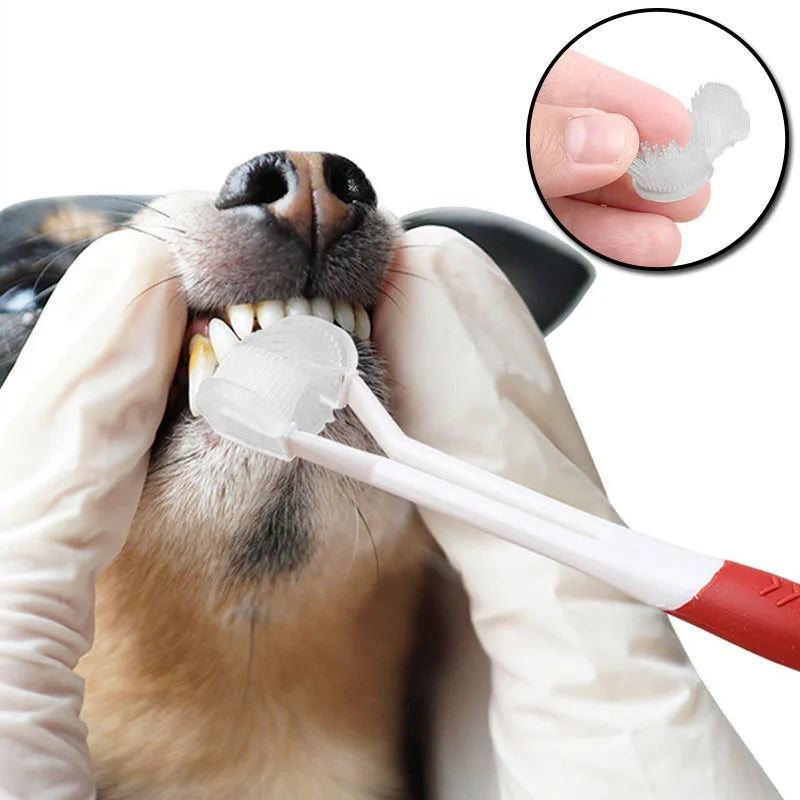 NEW 3 Sided Soft Dog Teeth Brush Head Toothbrush Oral Health Teddy Cleaning Dog Cat Brush Bad Breath Teeth Care Tool Cleaning Mouth Pets Hygiene Supplies